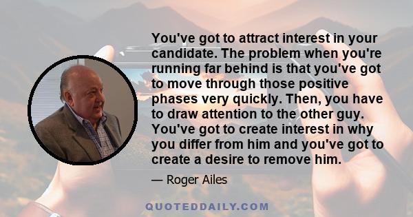 You've got to attract interest in your candidate. The problem when you're running far behind is that you've got to move through those positive phases very quickly. Then, you have to draw attention to the other guy.