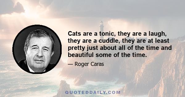 Cats are a tonic, they are a laugh, they are a cuddle, they are at least pretty just about all of the time and beautiful some of the time.