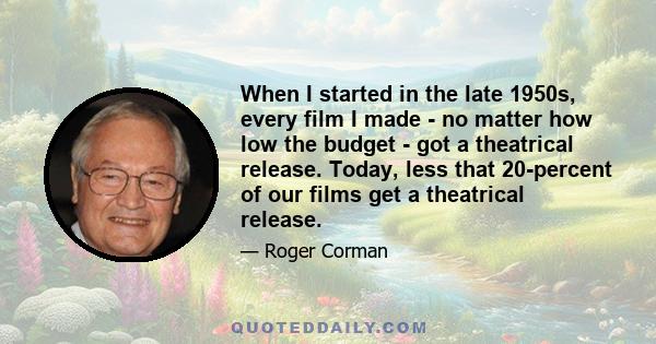 When I started in the late 1950s, every film I made - no matter how low the budget - got a theatrical release. Today, less that 20-percent of our films get a theatrical release.