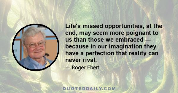 Life's missed opportunities, at the end, may seem more poignant to us than those we embraced — because in our imagination they have a perfection that reality can never rival.