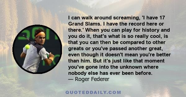 I can walk around screaming, 'I have 17 Grand Slams. I have the record here or there.' When you can play for history and you do it, that's what is so really cool, is that you can then be compared to other greats or