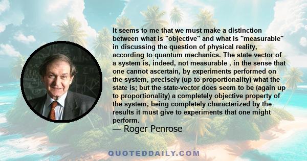 It seems to me that we must make a distinction between what is objective and what is measurable in discussing the question of physical reality, according to quantum mechanics. The state-vector of a system is, indeed,