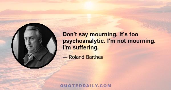 Don't say mourning. It's too psychoanalytic. I'm not mourning. I'm suffering.