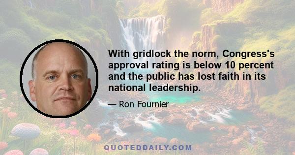 With gridlock the norm, Congress's approval rating is below 10 percent and the public has lost faith in its national leadership.