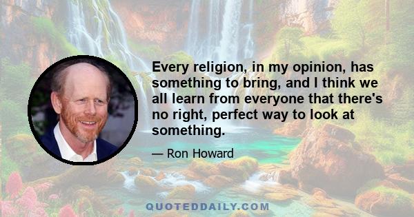 Every religion, in my opinion, has something to bring, and I think we all learn from everyone that there's no right, perfect way to look at something.