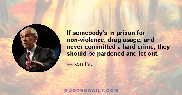 If somebody's in prison for non-violence, drug usage, and never committed a hard crime, they should be pardoned and let out.