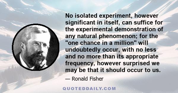 No isolated experiment, however significant in itself, can suffice for the experimental demonstration of any natural phenomenon; for the one chance in a million will undoubtedly occur, with no less and no more than its