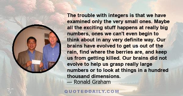 The trouble with integers is that we have examined only the very small ones. Maybe all the exciting stuff happens at really big numbers, ones we can't even begin to think about in any very definite way. Our brains have