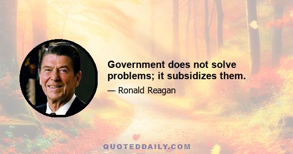 Government does not solve problems; it subsidizes them.