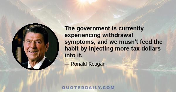 The government is currently experiencing withdrawal symptoms, and we musn't feed the habit by injecting more tax dollars into it.