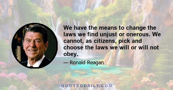 We have the means to change the laws we find unjust or onerous. We cannot, as citizens, pick and choose the laws we will or will not obey.