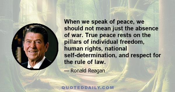 When we speak of peace, we should not mean just the absence of war. True peace rests on the pillars of individual freedom, human rights, national self-determination, and respect for the rule of law.