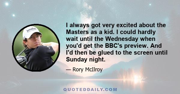 I always got very excited about the Masters as a kid. I could hardly wait until the Wednesday when you'd get the BBC's preview. And I'd then be glued to the screen until Sunday night.