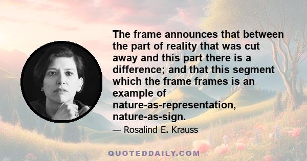 The frame announces that between the part of reality that was cut away and this part there is a difference; and that this segment which the frame frames is an example of nature-as-representation, nature-as-sign.