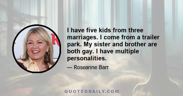 I have five kids from three marriages. I come from a trailer park. My sister and brother are both gay. I have multiple personalities.