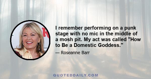 I remember performing on a punk stage with no mic in the middle of a mosh pit. My act was called How to Be a Domestic Goddess.