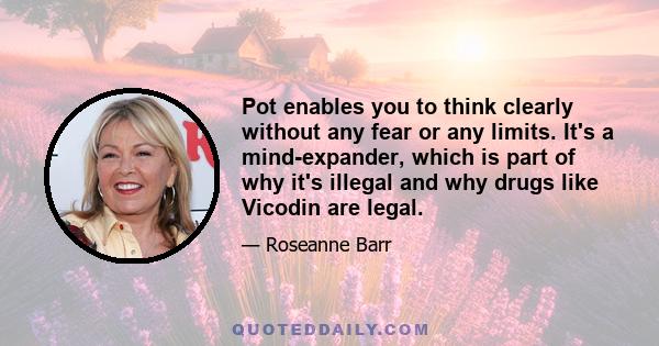 Pot enables you to think clearly without any fear or any limits. It's a mind-expander, which is part of why it's illegal and why drugs like Vicodin are legal.