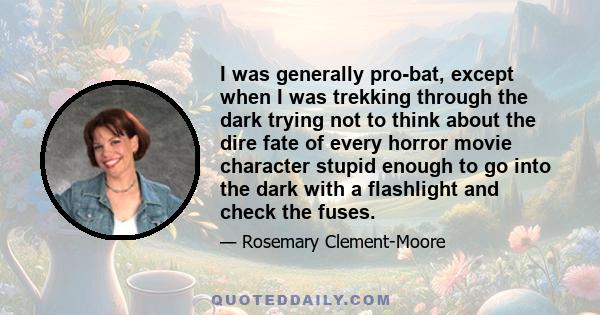 I was generally pro-bat, except when I was trekking through the dark trying not to think about the dire fate of every horror movie character stupid enough to go into the dark with a flashlight and check the fuses.