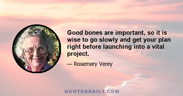 Good bones are important, so it is wise to go slowly and get your plan right before launching into a vital project.