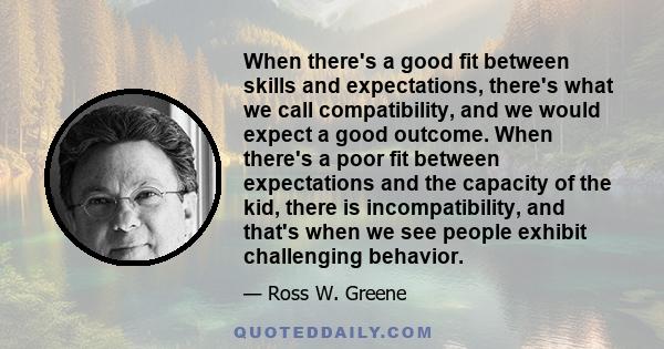 When there's a good fit between skills and expectations, there's what we call compatibility, and we would expect a good outcome. When there's a poor fit between expectations and the capacity of the kid, there is