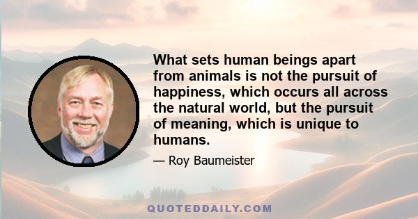 What sets human beings apart from animals is not the pursuit of happiness, which occurs all across the natural world, but the pursuit of meaning, which is unique to humans.