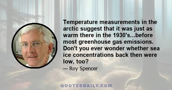 Temperature measurements in the arctic suggest that it was just as warm there in the 1930's...before most greenhouse gas emissions. Don't you ever wonder whether sea ice concentrations back then were low, too?