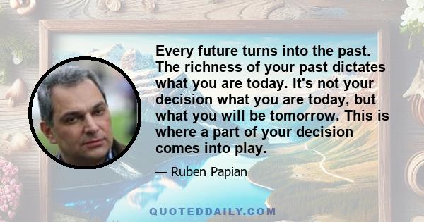 Every future turns into the past. The richness of your past dictates what you are today. It's not your decision what you are today, but what you will be tomorrow. This is where a part of your decision comes into play.