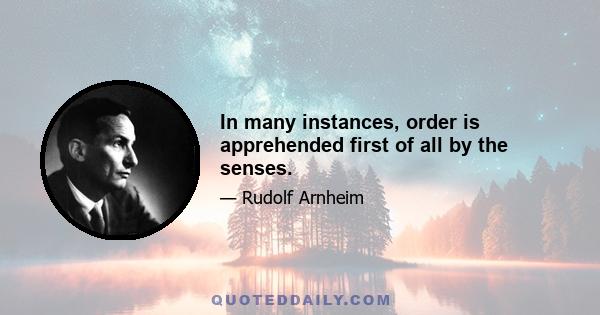 In many instances, order is apprehended first of all by the senses.