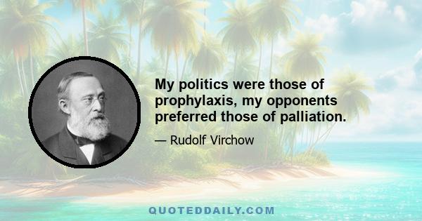 My politics were those of prophylaxis, my opponents preferred those of palliation.