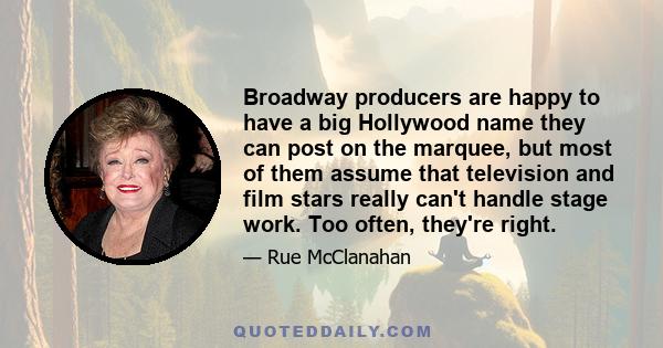 Broadway producers are happy to have a big Hollywood name they can post on the marquee, but most of them assume that television and film stars really can't handle stage work. Too often, they're right.