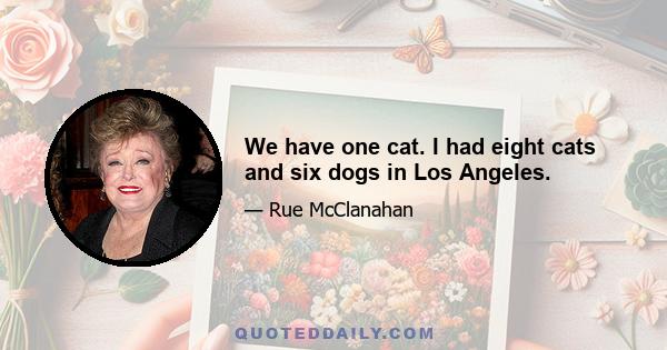 We have one cat. I had eight cats and six dogs in Los Angeles.