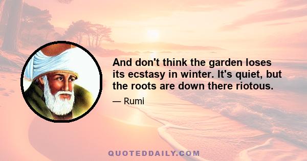 And don't think the garden loses its ecstasy in winter. It's quiet, but the roots are down there riotous.