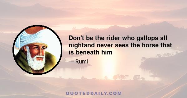 Don't be the rider who gallops all nightand never sees the horse that is beneath him