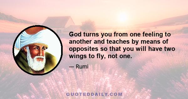 God turns you from one feeling to another and teaches by means of opposites so that you will have two wings to fly, not one.