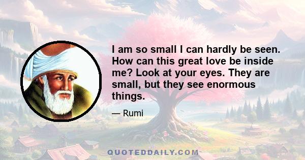 I am so small I can hardly be seen. How can this great love be inside me? Look at your eyes. They are small, but they see enormous things.