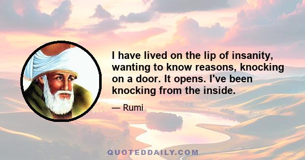 I have lived on the lip of insanity, wanting to know reasons, knocking on a door. It opens. I've been knocking from the inside.