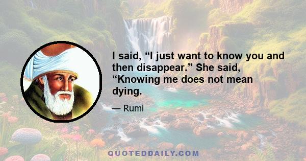 I said, “I just want to know you and then disappear.” She said, “Knowing me does not mean dying.