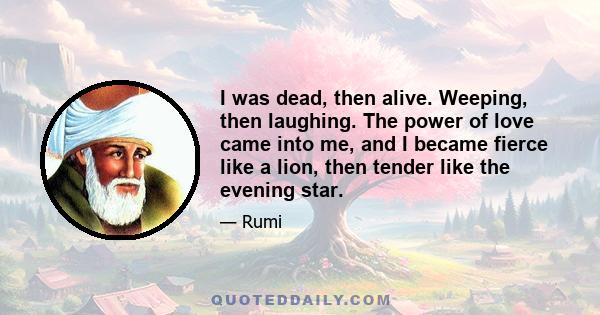 I was dead, then alive. Weeping, then laughing. The power of love came into me, and I became fierce like a lion, then tender like the evening star.