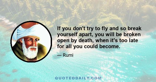 If you don't try to fly and so break yourself apart, you will be broken open by death, when it's too late for all you could become.