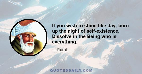 If you wish to shine like day, burn up the night of self-existence. Dissolve in the Being who is everything.