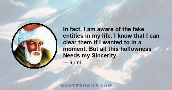 In fact, I am aware of the fake entities in my life. I know that I can clear them if I wanted to in a moment. But all this hollowness Needs my Sincerity.