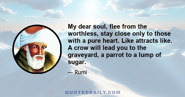 My dear soul, flee from the worthless, stay close only to those with a pure heart. Like attracts like. A crow will lead you to the graveyard, a parrot to a lump of sugar.