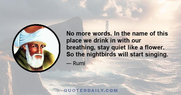 No more words. In the name of this place we drink in with our breathing, stay quiet like a flower. So the nightbirds will start singing.