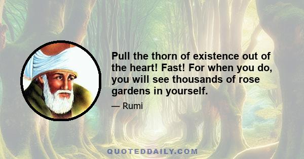 Pull the thorn of existence out of the heart! Fast! For when you do, you will see thousands of rose gardens in yourself.