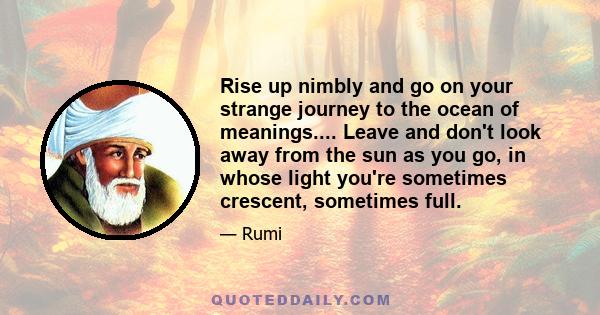 Rise up nimbly and go on your strange journey to the ocean of meanings.... Leave and don't look away from the sun as you go, in whose light you're sometimes crescent, sometimes full.