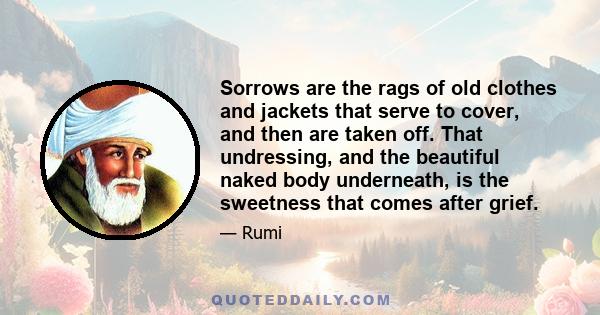 Sorrows are the rags of old clothes and jackets that serve to cover, and then are taken off. That undressing, and the beautiful naked body underneath, is the sweetness that comes after grief.