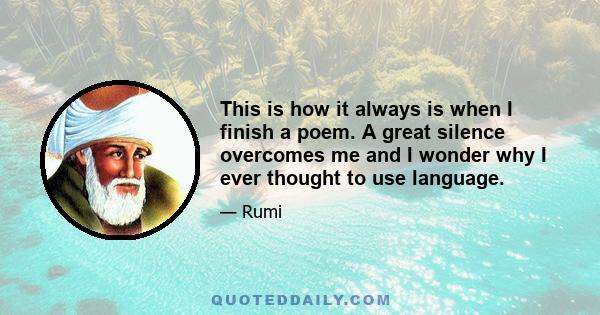 This is how it always is when I finish a poem. A great silence overcomes me and I wonder why I ever thought to use language.