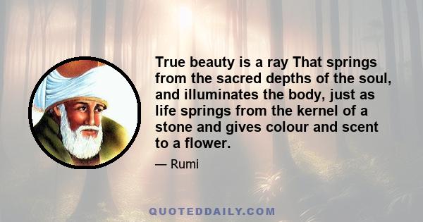 True beauty is a ray That springs from the sacred depths of the soul, and illuminates the body, just as life springs from the kernel of a stone and gives colour and scent to a flower.