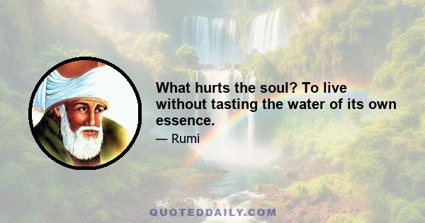 What hurts the soul? To live without tasting the water of its own essence.