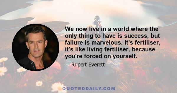 We now live in a world where the only thing to have is success, but failure is marvelous. It's fertiliser, it's like living fertiliser, because you're forced on yourself.